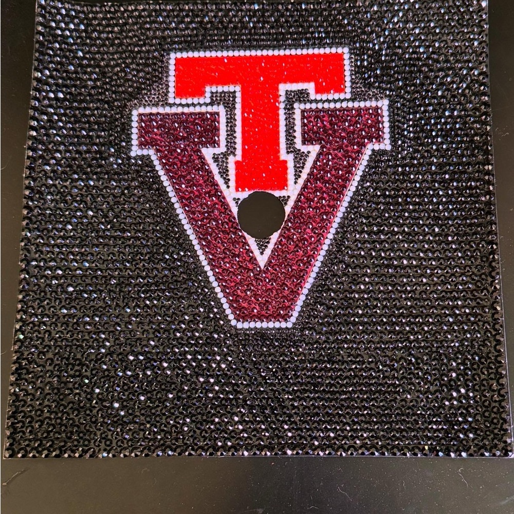 Custom VT Graduation Cap Topper | Black Maroon & Orange Rhinestone